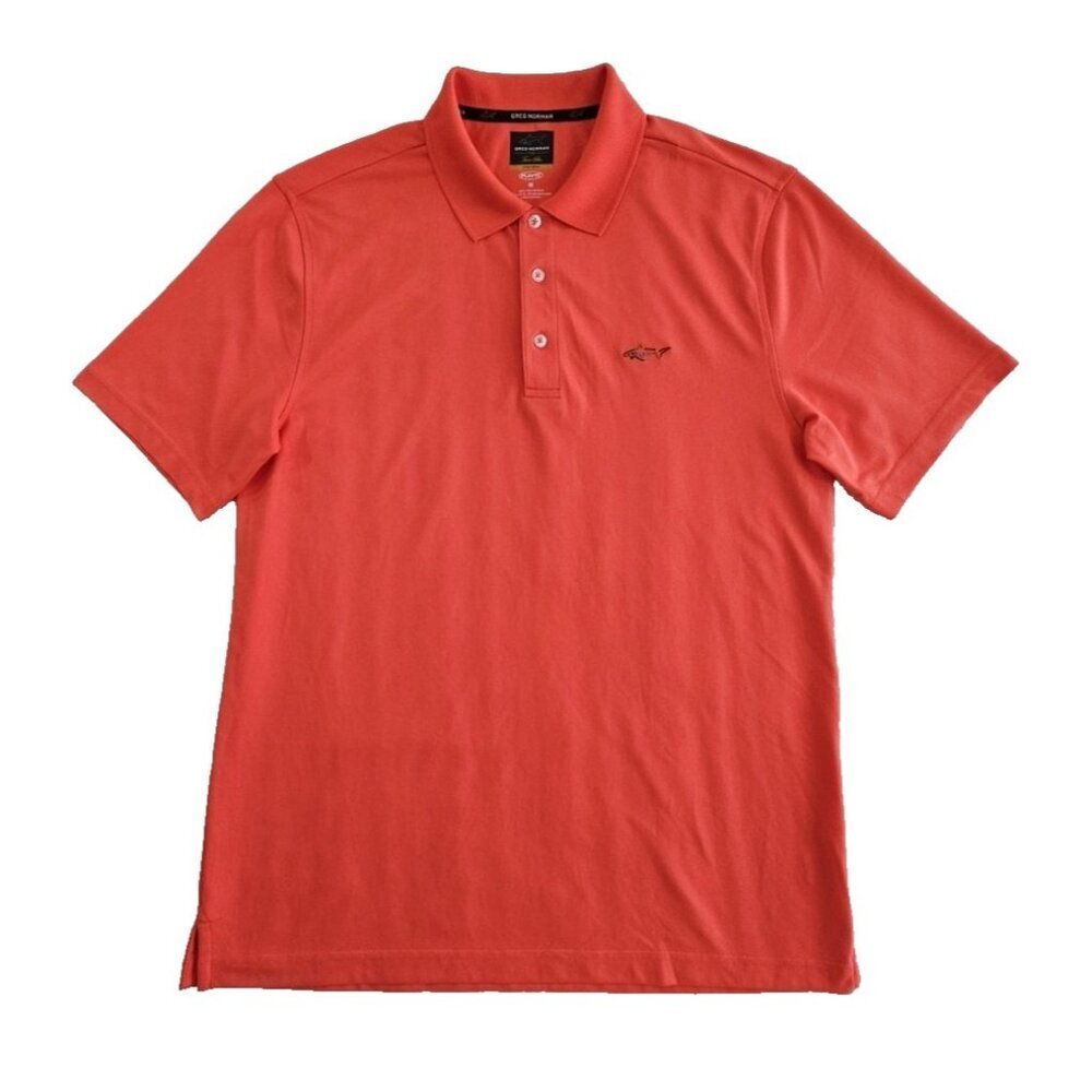 Greg Norman For Tasso Elba Polo Shirt Men's M Coral Five Iron Play‎ Dry Golf EUC